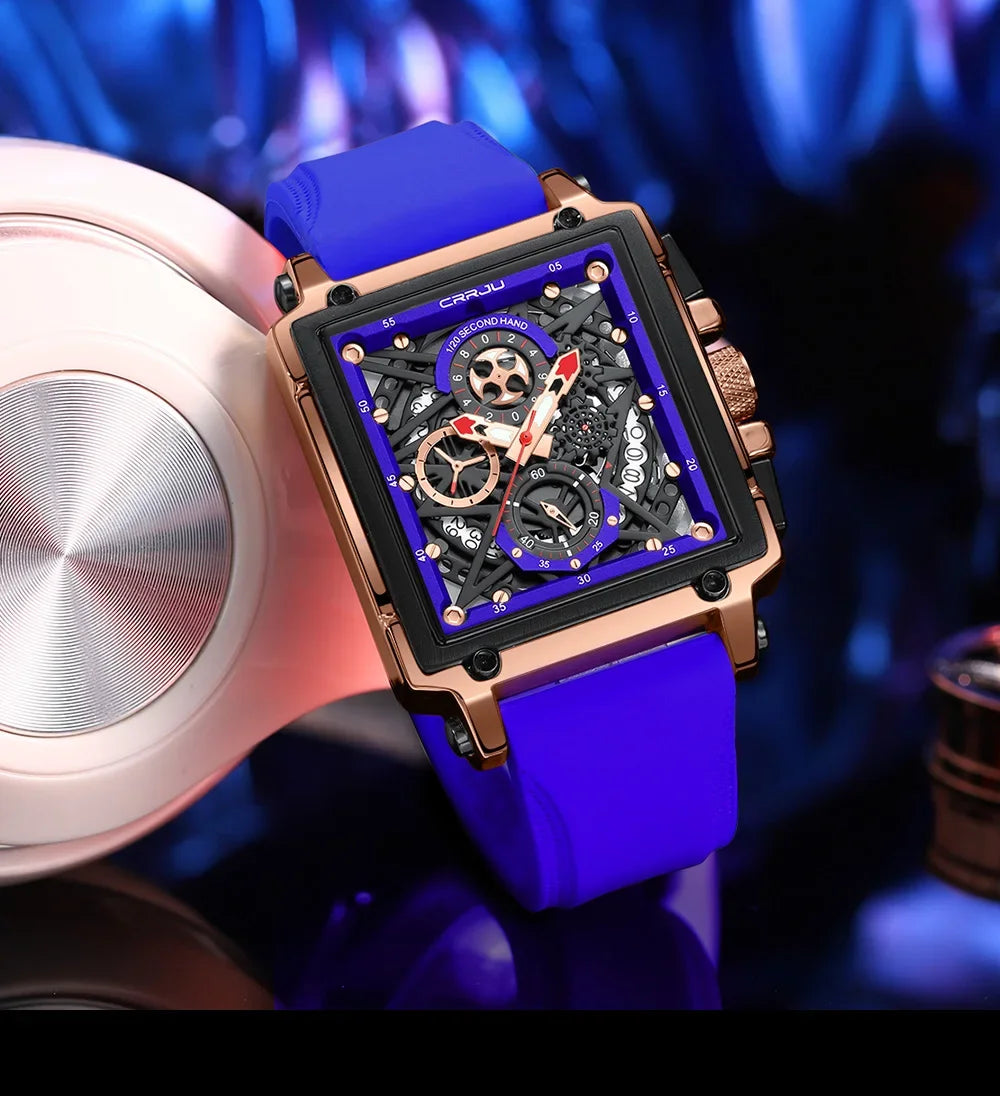 Men’s Sport Chronograph Watch – Square Quartz Design & Silicone Strap
