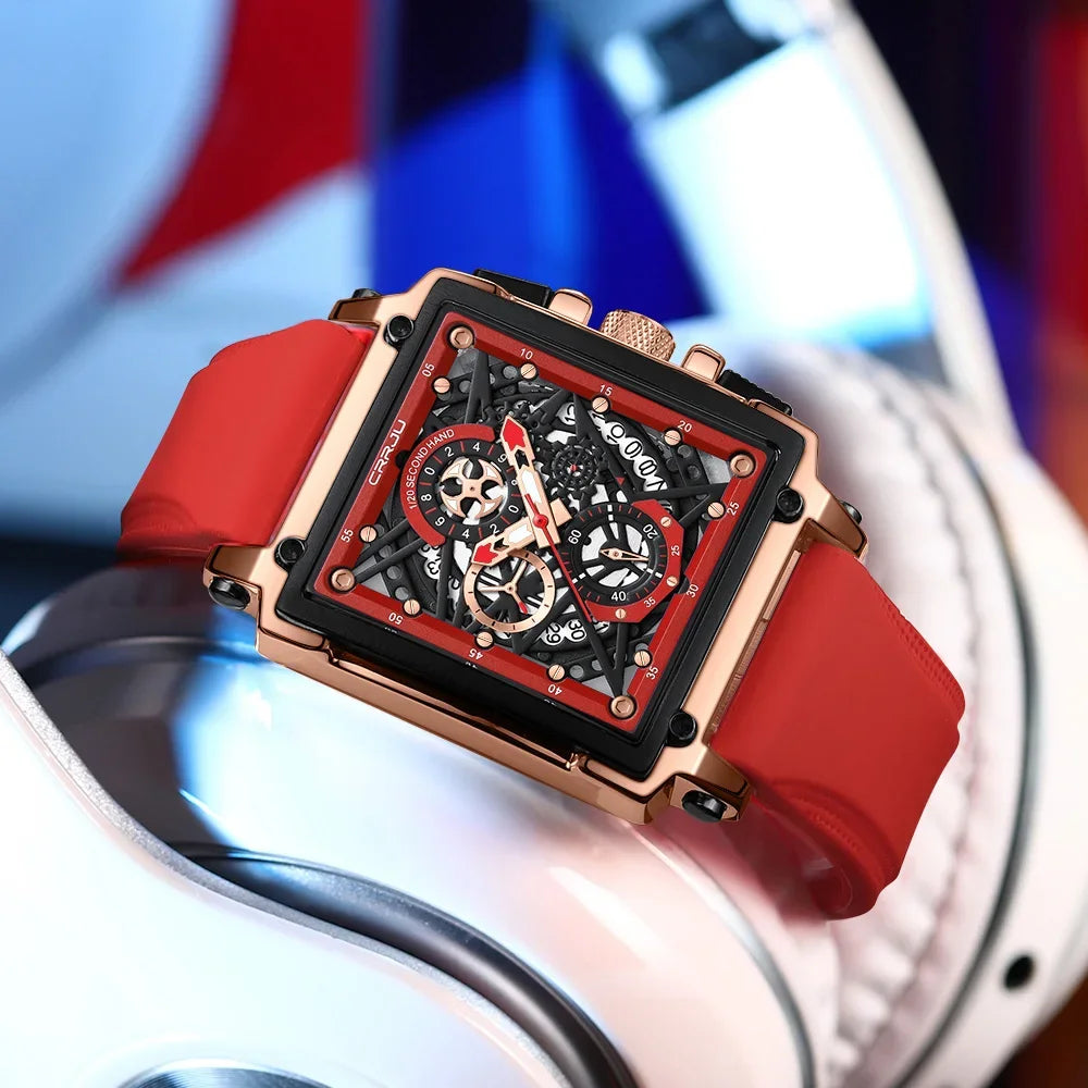 Men’s Sport Chronograph Watch – Square Quartz Design & Silicone Strap