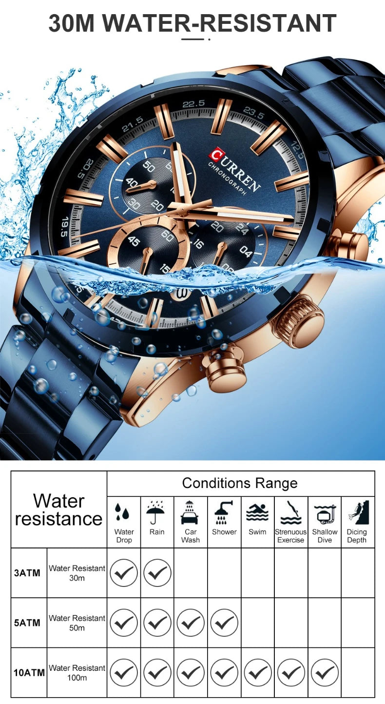 Top Brand Luxury Military Leather Wrist Watch Casual Sport Watches for Men Blue Man Clock Fashion Chronograph Wristwatch