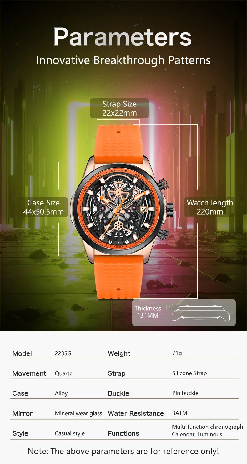 Sport Quartz Watch Men Fashion Waterproof Chronograph Wristwatch with Date Olive Green Silicone Strap Luminous