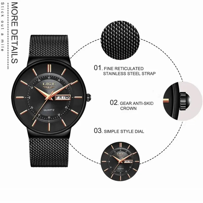 Luxury Men Watches Waterproof Ultra Thin Date Clock Male Steel Strap Casual Quartz Watch Men Sports Wrist Watch Man