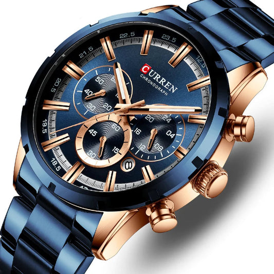 Top Brand Luxury Military Leather Wrist Watch Casual Sport Watches for Men Blue Man Clock Fashion Chronograph Wristwatch
