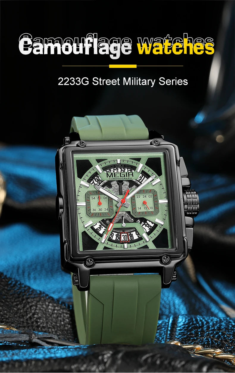 Navy Blue Quartz Watch for Men Chronograph Waterproof Wristwatch with Silicone Strap Luminous Hands Date