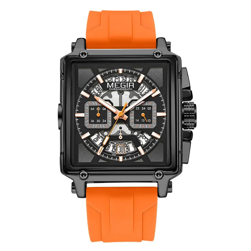 Navy Blue Quartz Watch for Men Chronograph Waterproof Wristwatch with Silicone Strap Luminous Hands Date