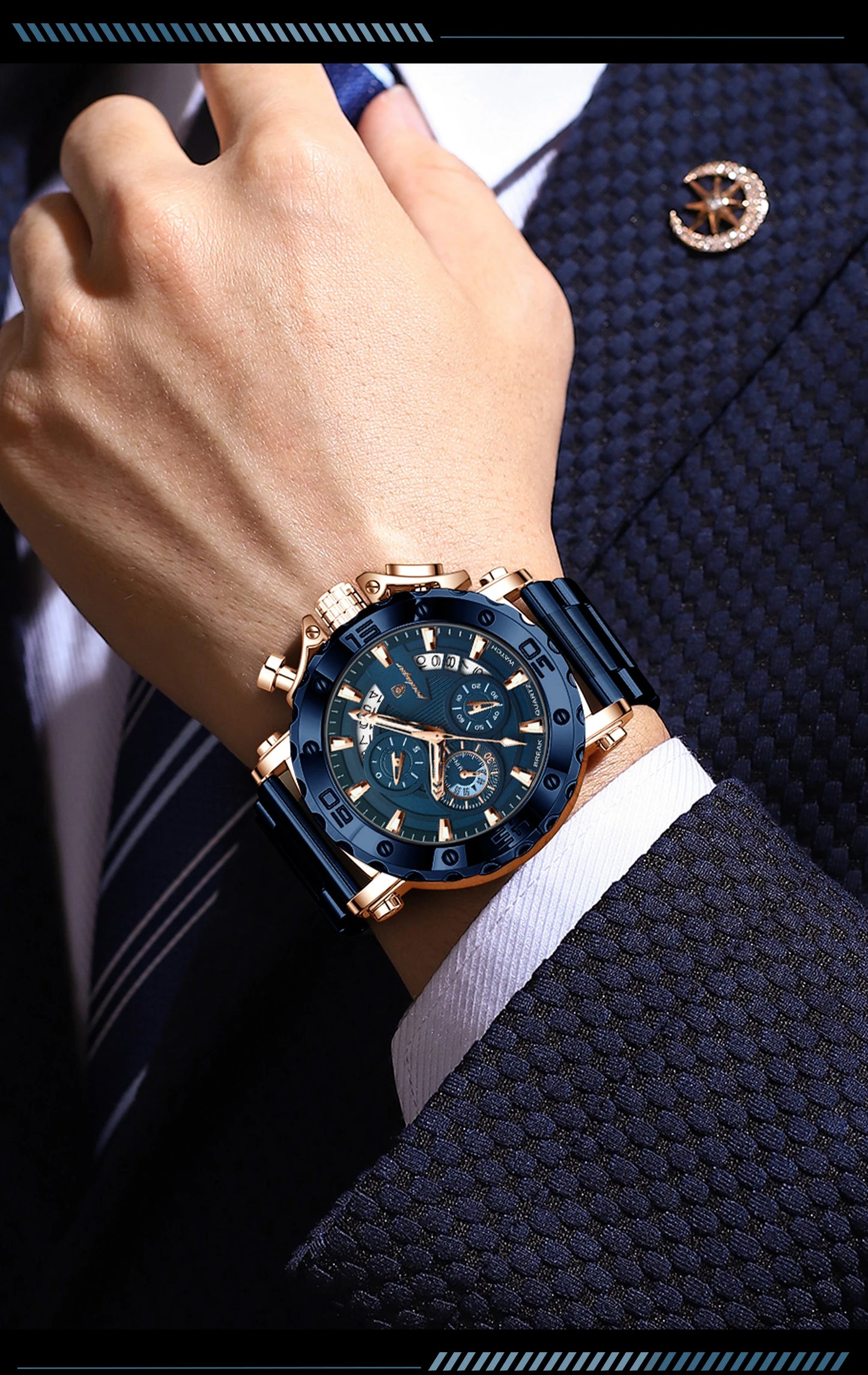 Luxury Men Wristwatch Date Luminous Waterproof Quartz Man Clock Chronograph Stainless Steel Fashion