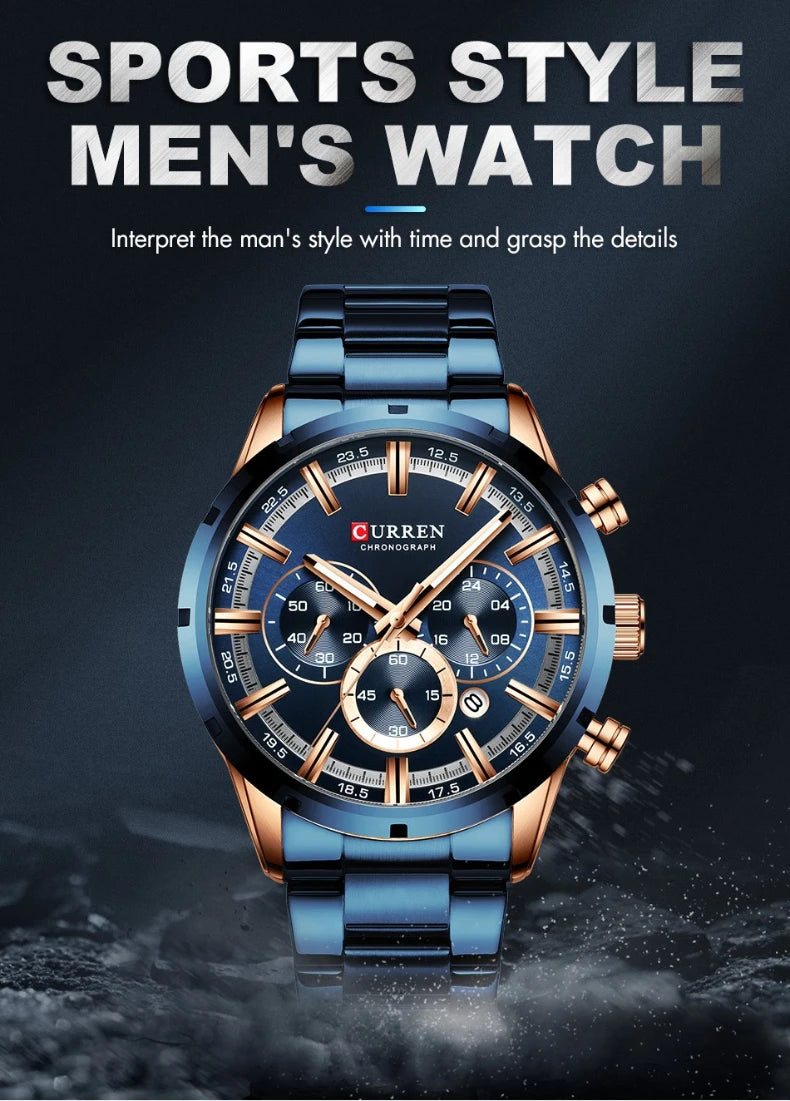 Top Brand Luxury Military Leather Wrist Watch Casual Sport Watches for Men Blue Man Clock Fashion Chronograph Wristwatch