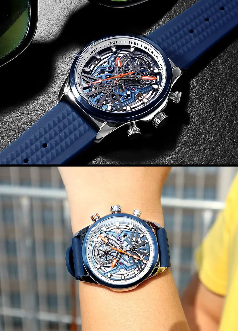 Sport Quartz Watch Men Fashion Waterproof Chronograph Wristwatch with Date Olive Green Silicone Strap Luminous