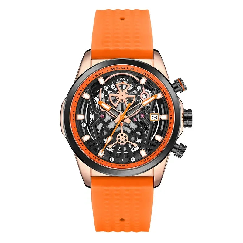 Sport Quartz Watch Men Fashion Waterproof Chronograph Wristwatch with Date Olive Green Silicone Strap Luminous