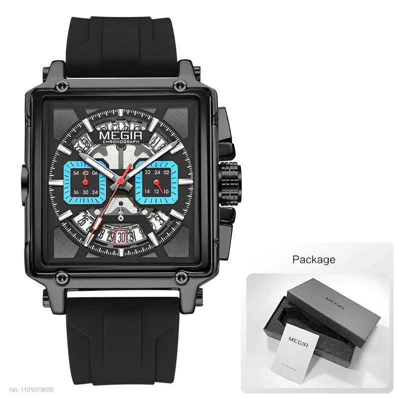 Navy Blue Quartz Watch for Men Chronograph Waterproof Wristwatch with Silicone Strap Luminous Hands Date