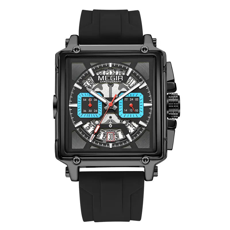 Navy Blue Quartz Watch for Men Chronograph Waterproof Wristwatch with Silicone Strap Luminous Hands Date