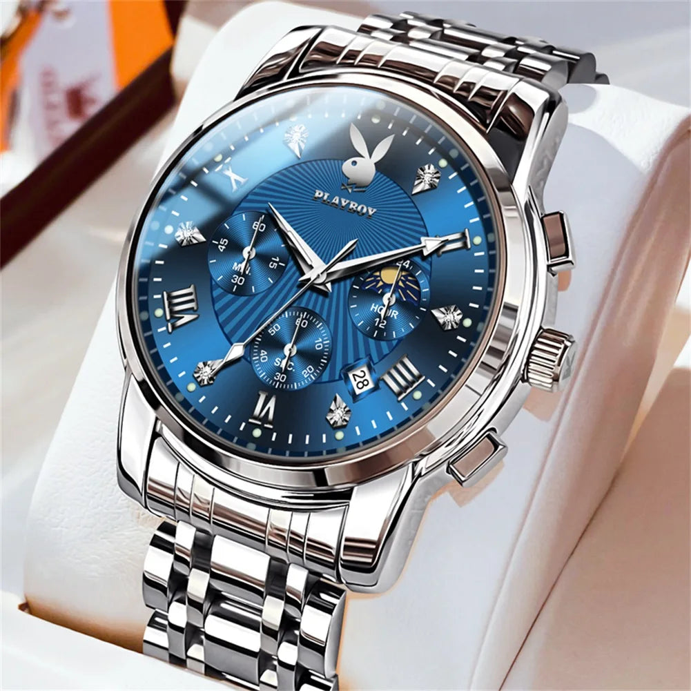 High Quality Luxury Watch Men Stainless Steel Classic Roman Man Quartz Watches Waterproof and Calendar