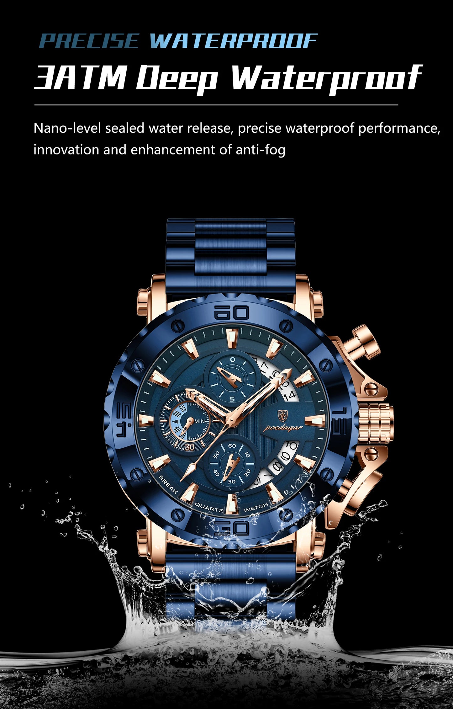 Luxury Men Wristwatch Date Luminous Waterproof Quartz Man Clock Chronograph Stainless Steel Fashion