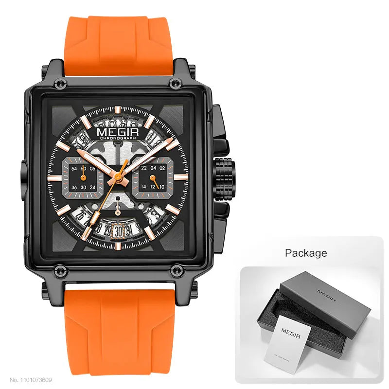Navy Blue Quartz Watch for Men Chronograph Waterproof Wristwatch with Silicone Strap Luminous Hands Date