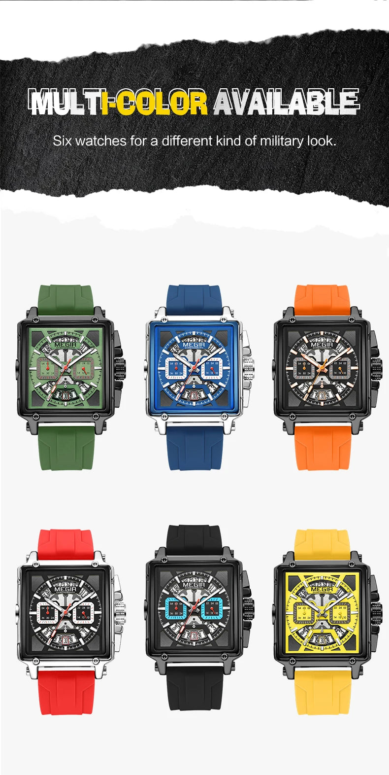 Navy Blue Quartz Watch for Men Chronograph Waterproof Wristwatch with Silicone Strap Luminous Hands Date
