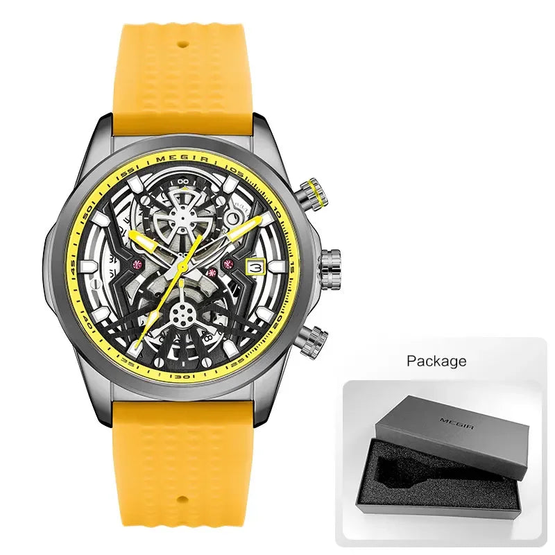 Sport Quartz Watch Men Fashion Waterproof Chronograph Wristwatch with Date Olive Green Silicone Strap Luminous
