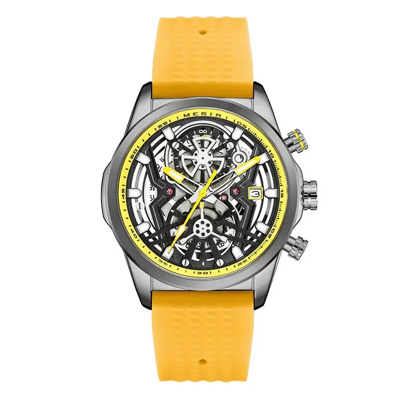 Sport Quartz Watch Men Fashion Waterproof Chronograph Wristwatch with Date Olive Green Silicone Strap Luminous