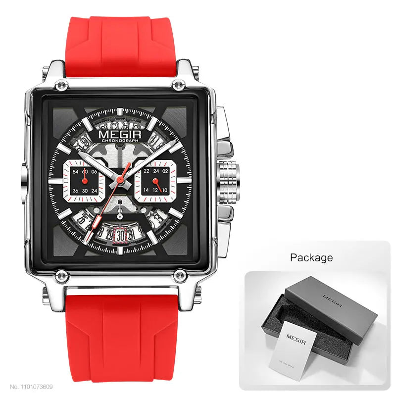 Navy Blue Quartz Watch for Men Chronograph Waterproof Wristwatch with Silicone Strap Luminous Hands Date