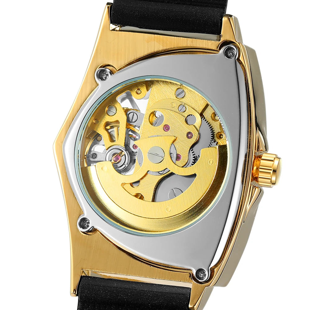 High Range Men's Automatic Mechanica Watches Luminous Luxury Tourbillon Gold Wristwatch Rubber Strap Triangle