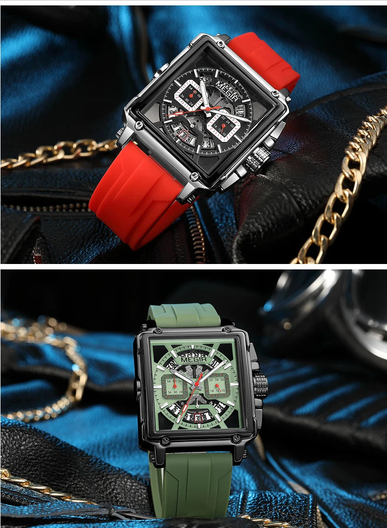Navy Blue Quartz Watch for Men Chronograph Waterproof Wristwatch with Silicone Strap Luminous Hands Date