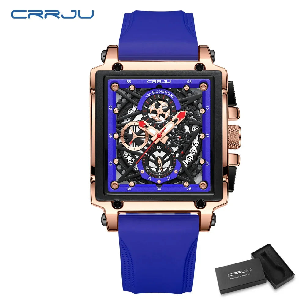 Men’s Sport Chronograph Watch – Square Quartz Design & Silicone Strap