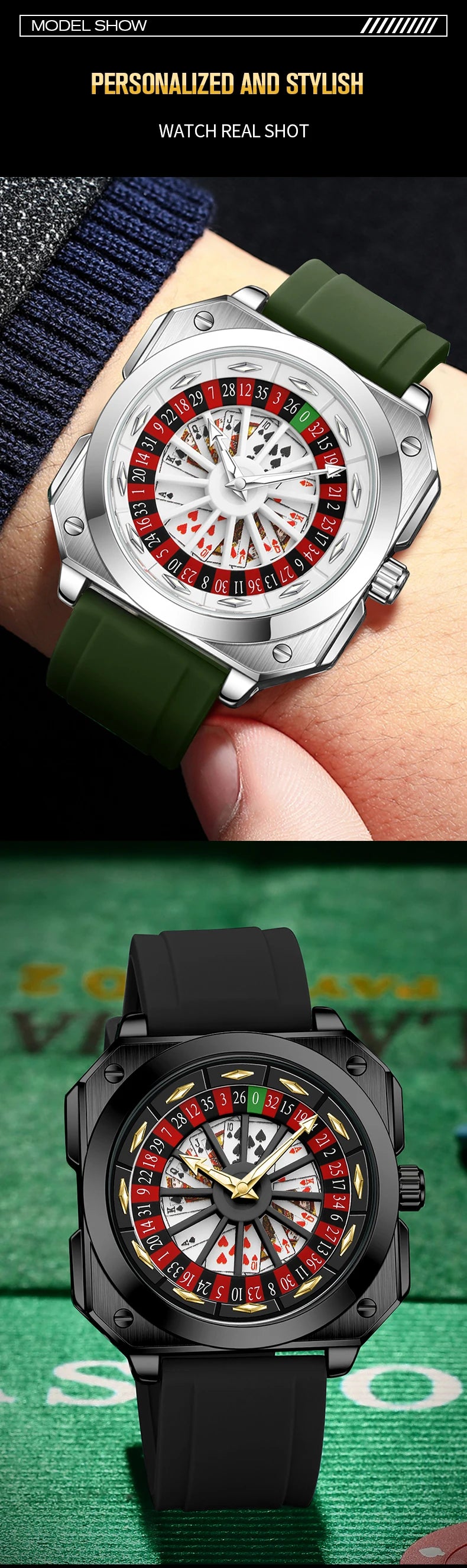 Brand Quartz Movement Men Watch 42mm Square Silver Black Silicone Clock Creative Rotating Compass Military Men Watch