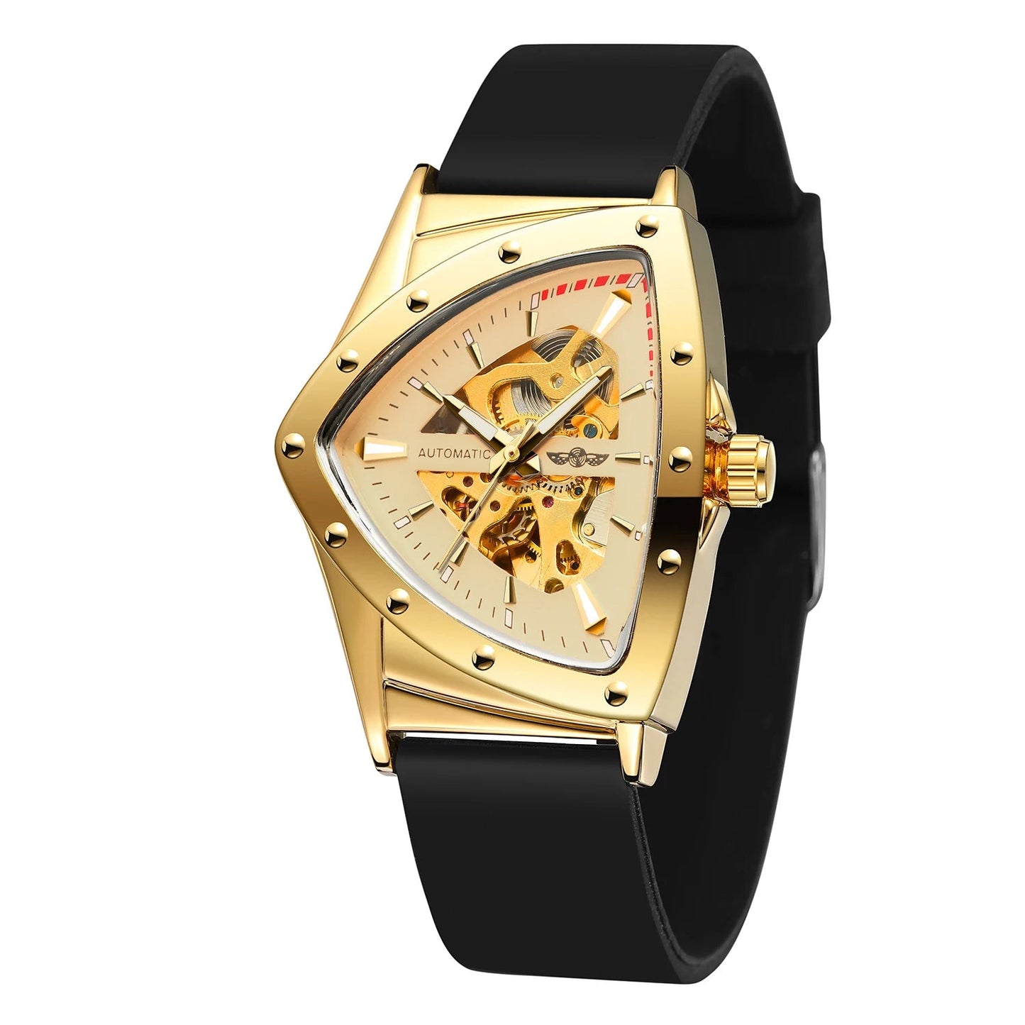 High Range Men's Automatic Mechanica Watches Luminous Luxury Tourbillon Gold Wristwatch Rubber Strap Triangle