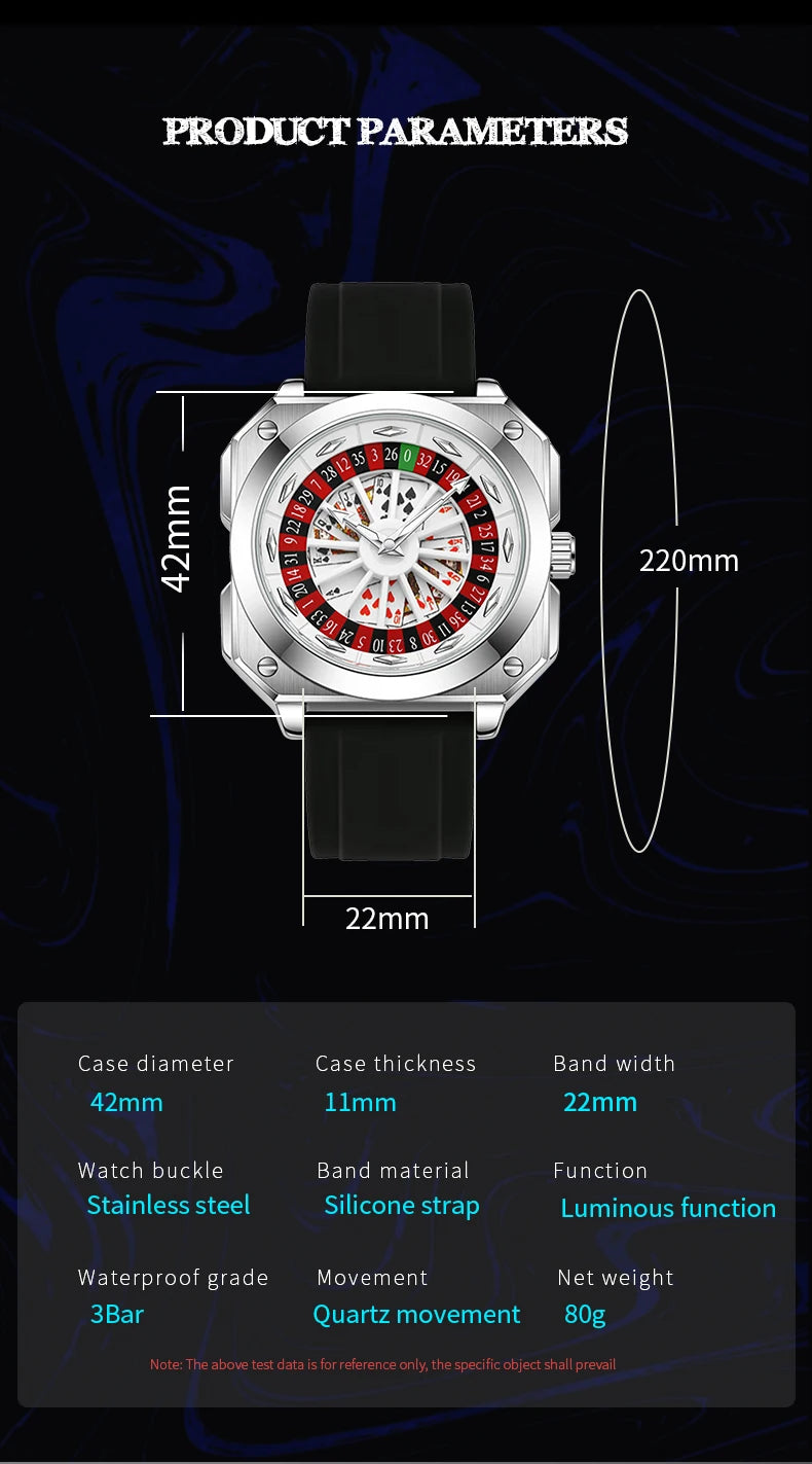 Brand Quartz Movement Men Watch 42mm Square Silver Black Silicone Clock Creative Rotating Compass Military Men Watch