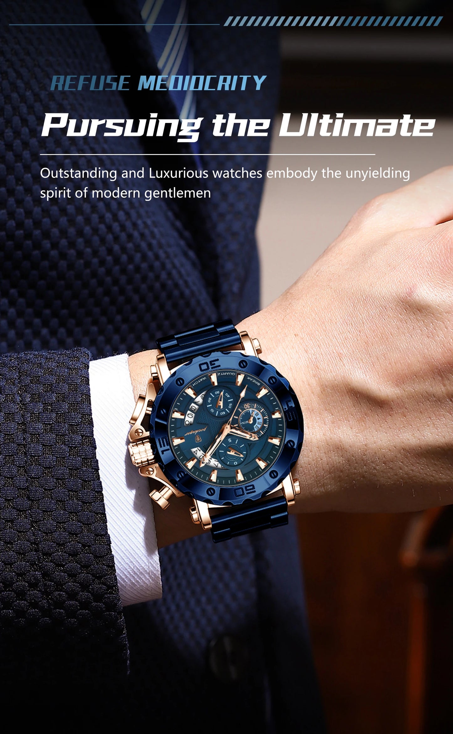 Luxury Men Wristwatch Date Luminous Waterproof Quartz Man Clock Chronograph Stainless Steel Fashion