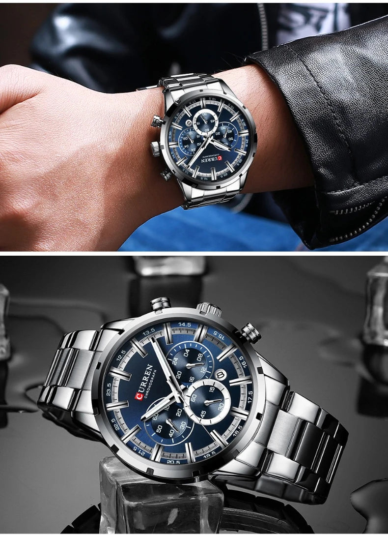 Top Brand Luxury Military Leather Wrist Watch Casual Sport Watches for Men Blue Man Clock Fashion Chronograph Wristwatch