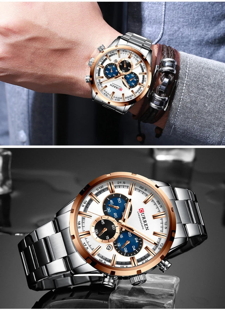 Top Brand Luxury Military Leather Wrist Watch Casual Sport Watches for Men Blue Man Clock Fashion Chronograph Wristwatch