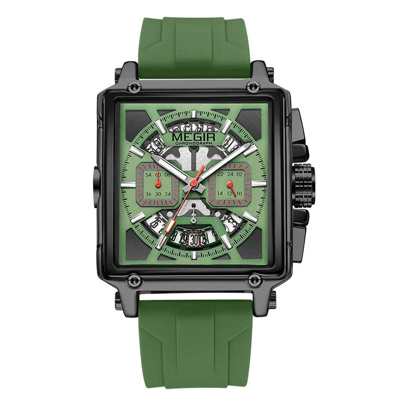Navy Blue Quartz Watch for Men Chronograph Waterproof Wristwatch with Silicone Strap Luminous Hands Date