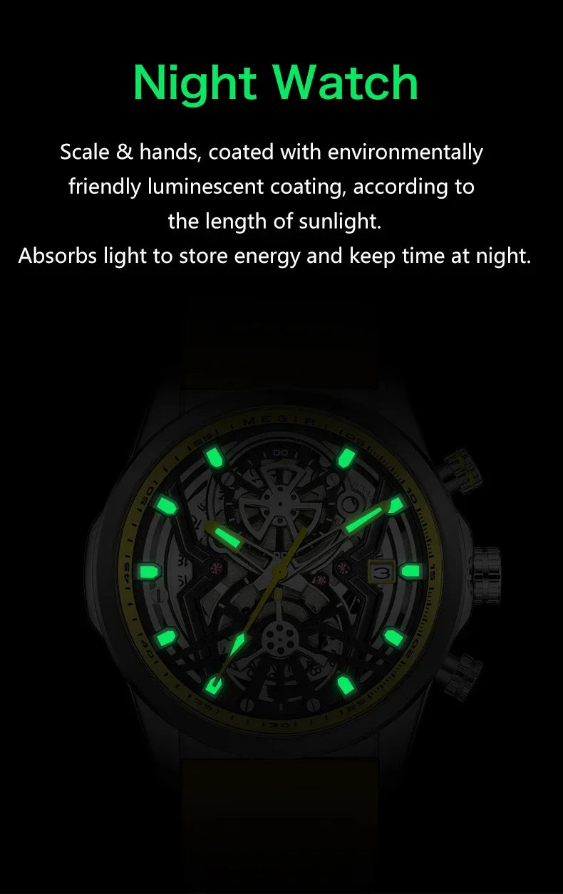 Sport Quartz Watch Men Fashion Waterproof Chronograph Wristwatch with Date Olive Green Silicone Strap Luminous
