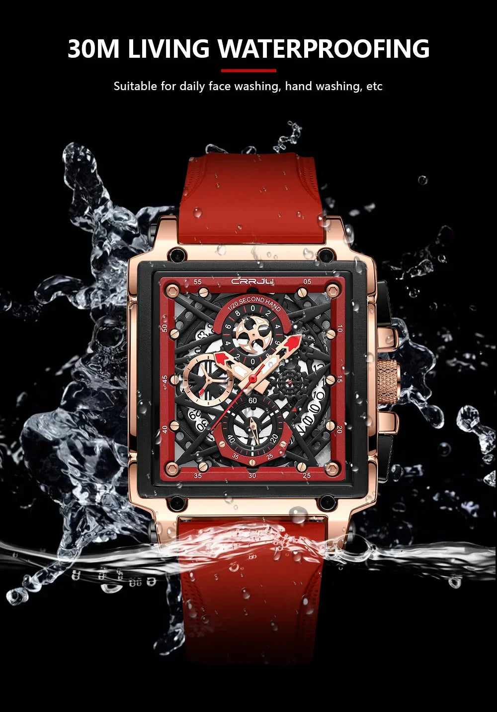 Men’s Sport Chronograph Watch – Square Quartz Design & Silicone Strap