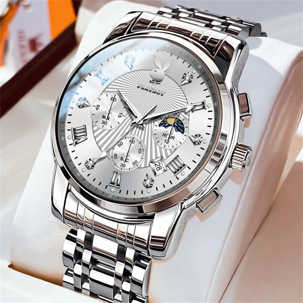 High Quality Luxury Watch Men Stainless Steel Classic Roman Man Quartz Watches Waterproof and Calendar