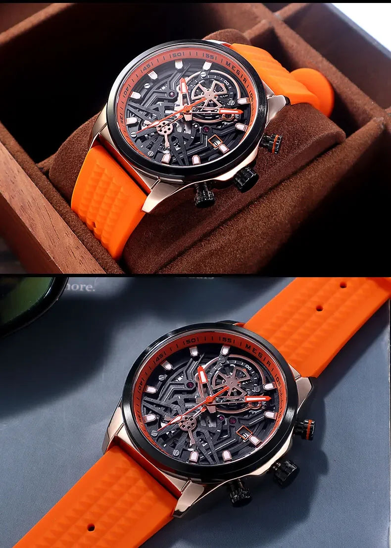 Sport Quartz Watch Men Fashion Waterproof Chronograph Wristwatch with Date Olive Green Silicone Strap Luminous