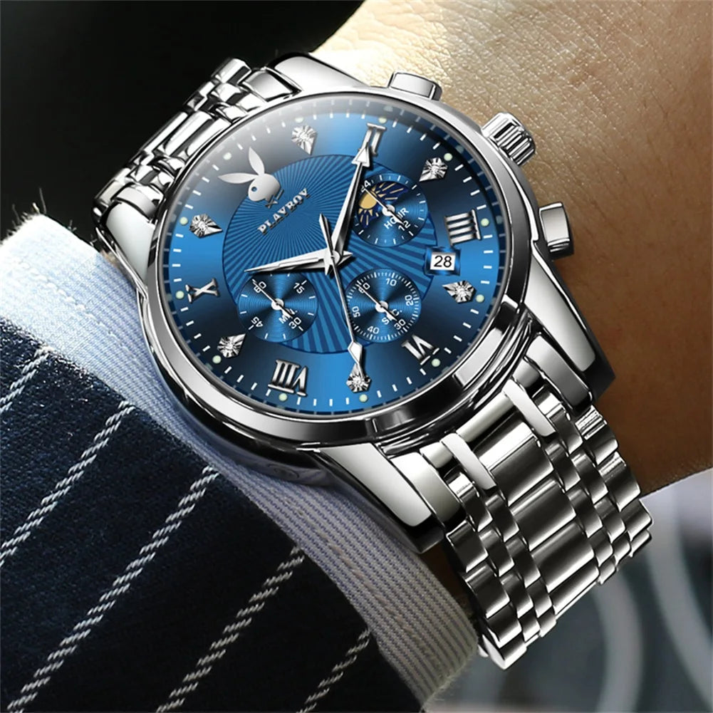 High Quality Luxury Watch Men Stainless Steel Classic Roman Man Quartz Watches Waterproof and Calendar