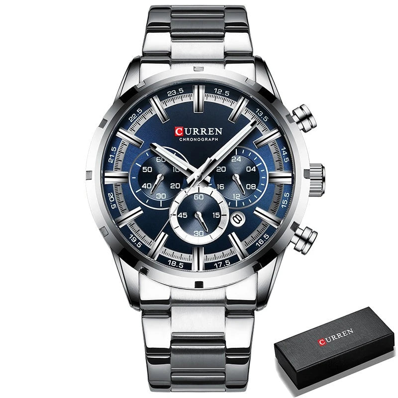 Top Brand Luxury Military Leather Wrist Watch Casual Sport Watches for Men Blue Man Clock Fashion Chronograph Wristwatch