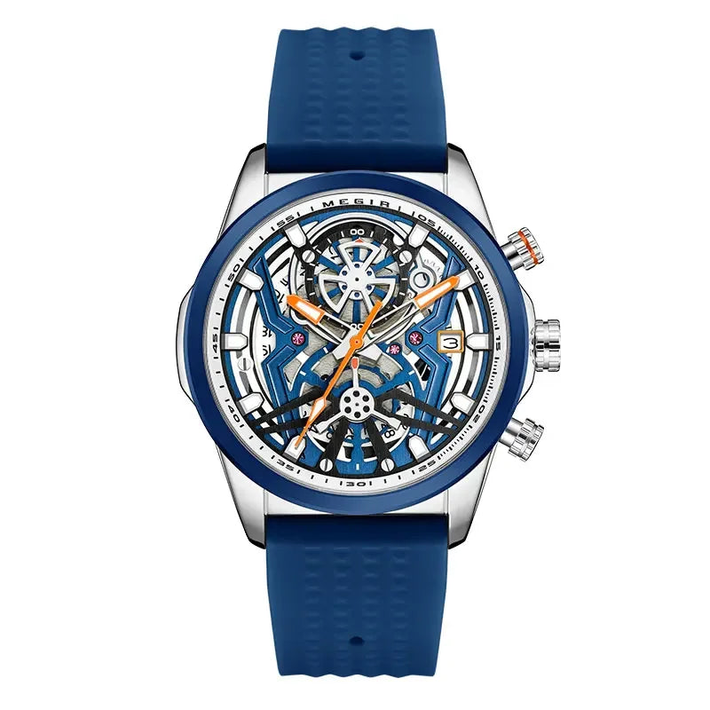 Sport Quartz Watch Men Fashion Waterproof Chronograph Wristwatch with Date Olive Green Silicone Strap Luminous