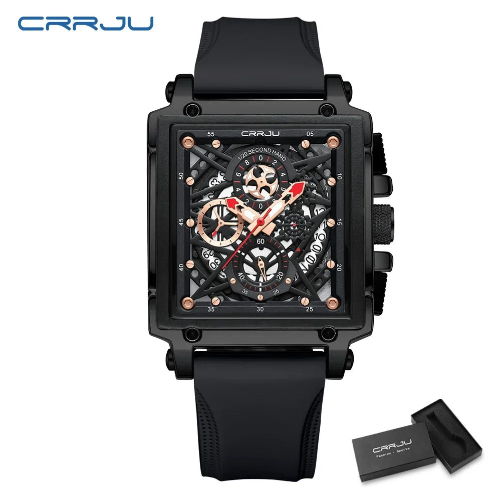 Men’s Sport Chronograph Watch – Square Quartz Design & Silicone Strap