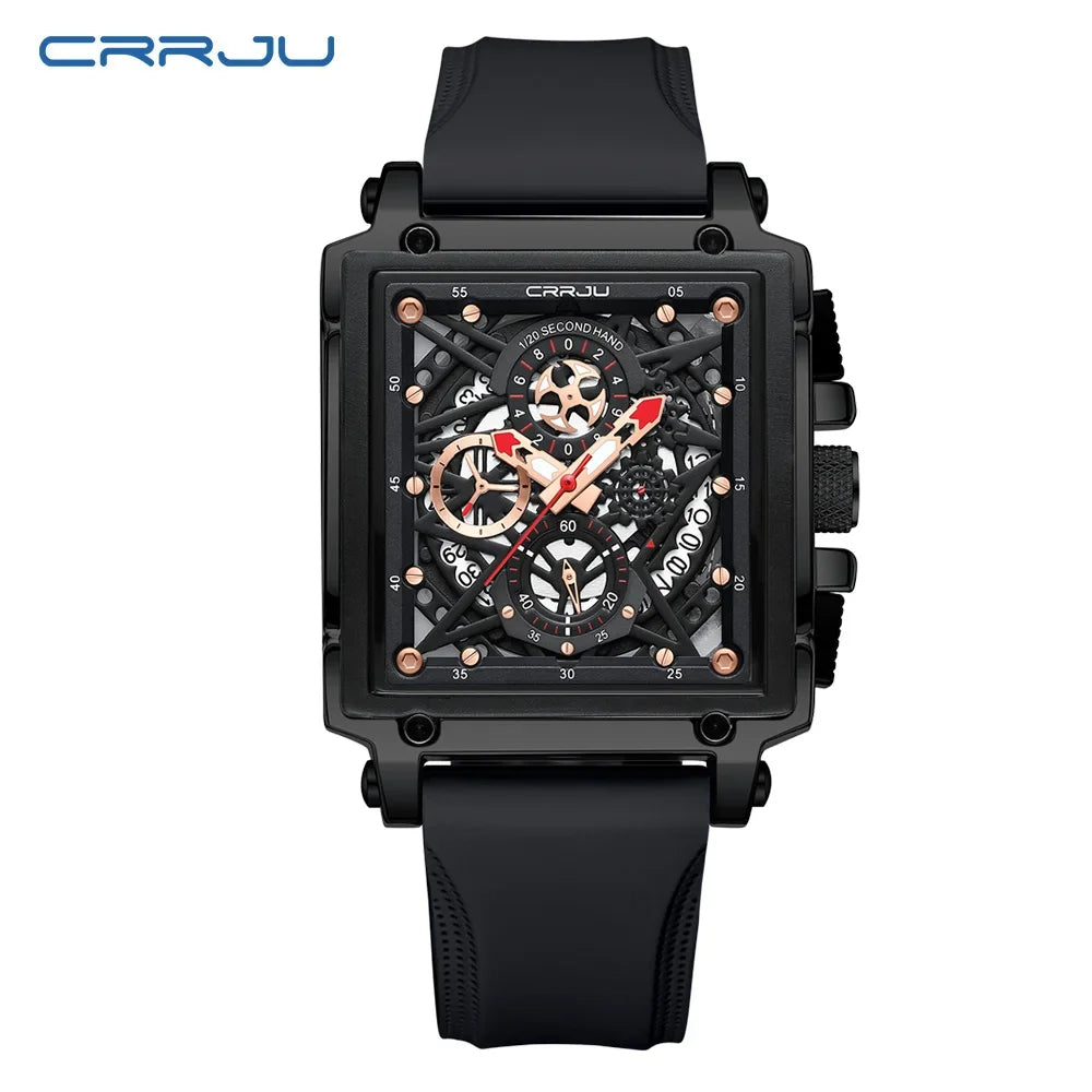 Men’s Sport Chronograph Watch – Square Quartz Design & Silicone Strap
