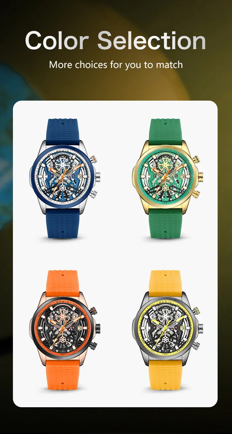 Sport Quartz Watch Men Fashion Waterproof Chronograph Wristwatch with Date Olive Green Silicone Strap Luminous
