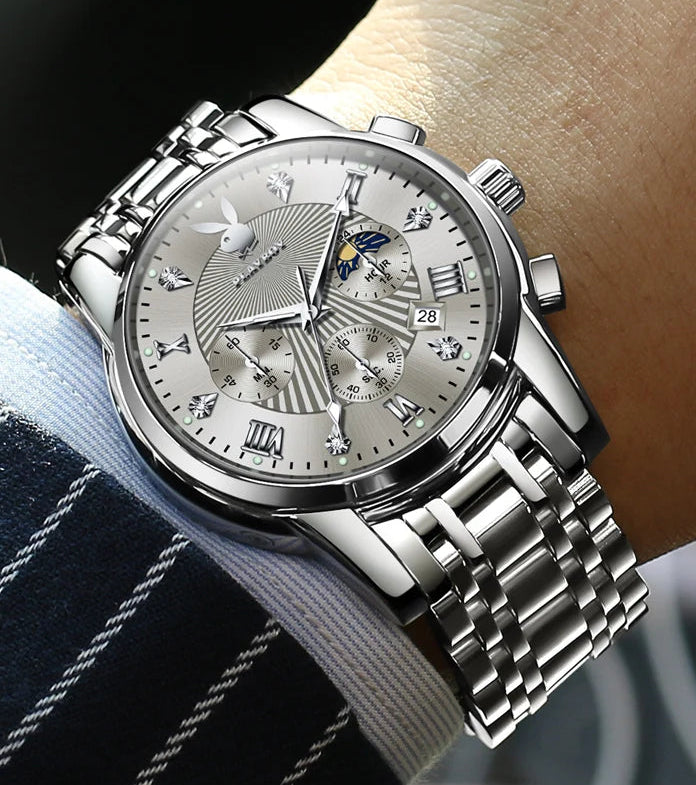 High Quality Luxury Watch Men Stainless Steel Classic Roman Man Quartz Watches Waterproof and Calendar