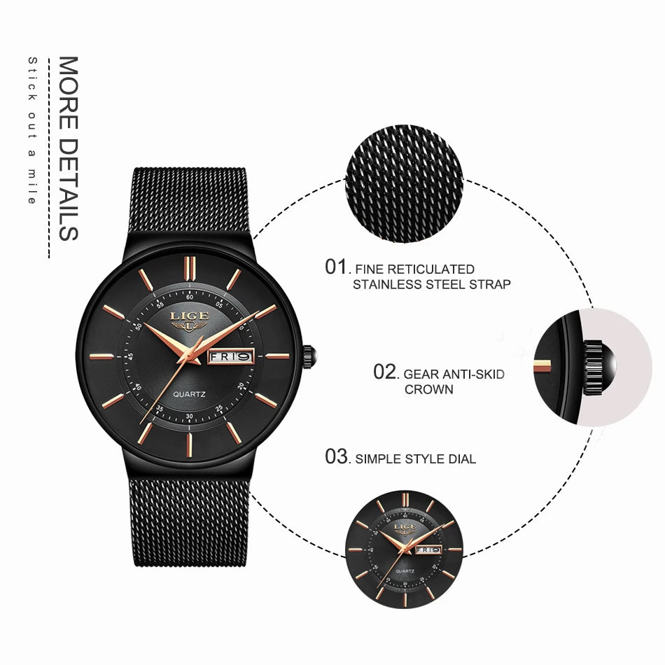 Luxury Men Watches Waterproof Ultra Thin Date Clock Male Steel Strap Casual Quartz Watch Men Sports Wrist Watch Man