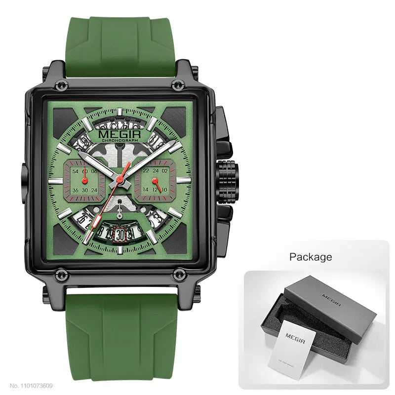Navy Blue Quartz Watch for Men Chronograph Waterproof Wristwatch with Silicone Strap Luminous Hands Date