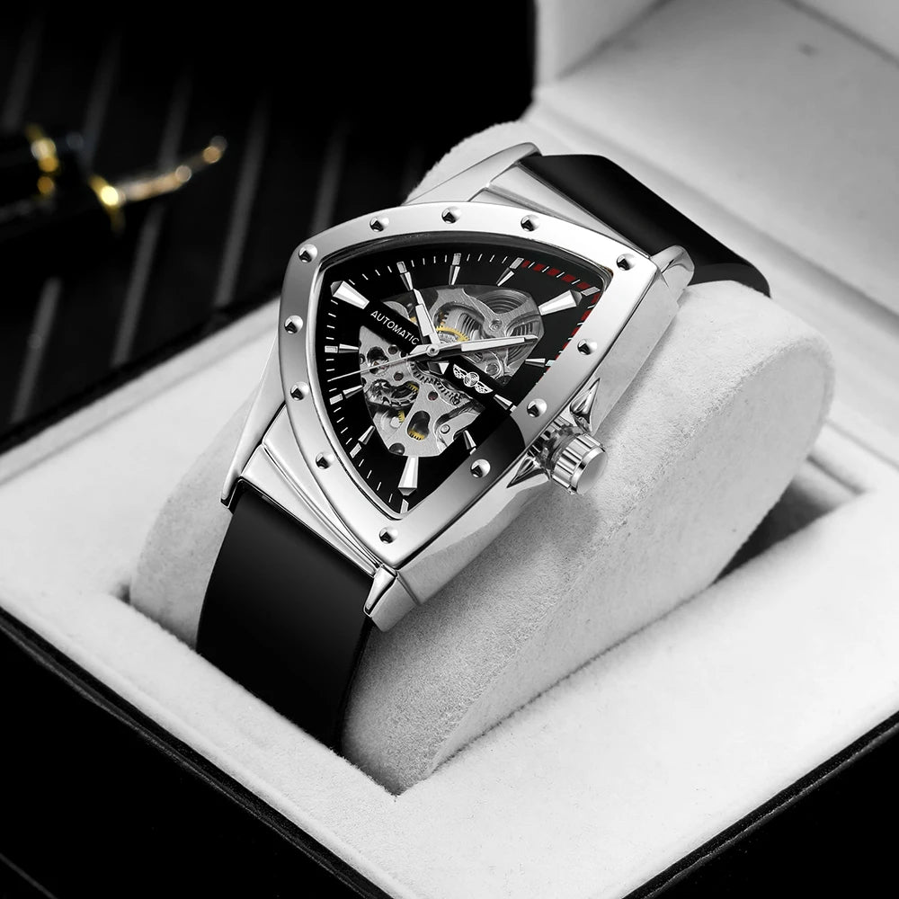 High Range Men's Automatic Mechanica Watches Luminous Luxury Tourbillon Gold Wristwatch Rubber Strap Triangle