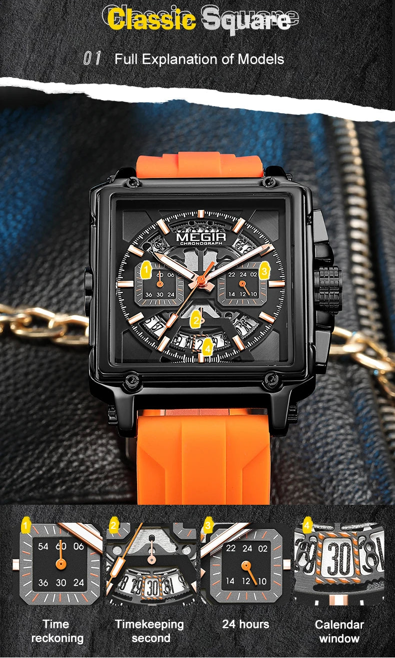 Navy Blue Quartz Watch for Men Chronograph Waterproof Wristwatch with Silicone Strap Luminous Hands Date