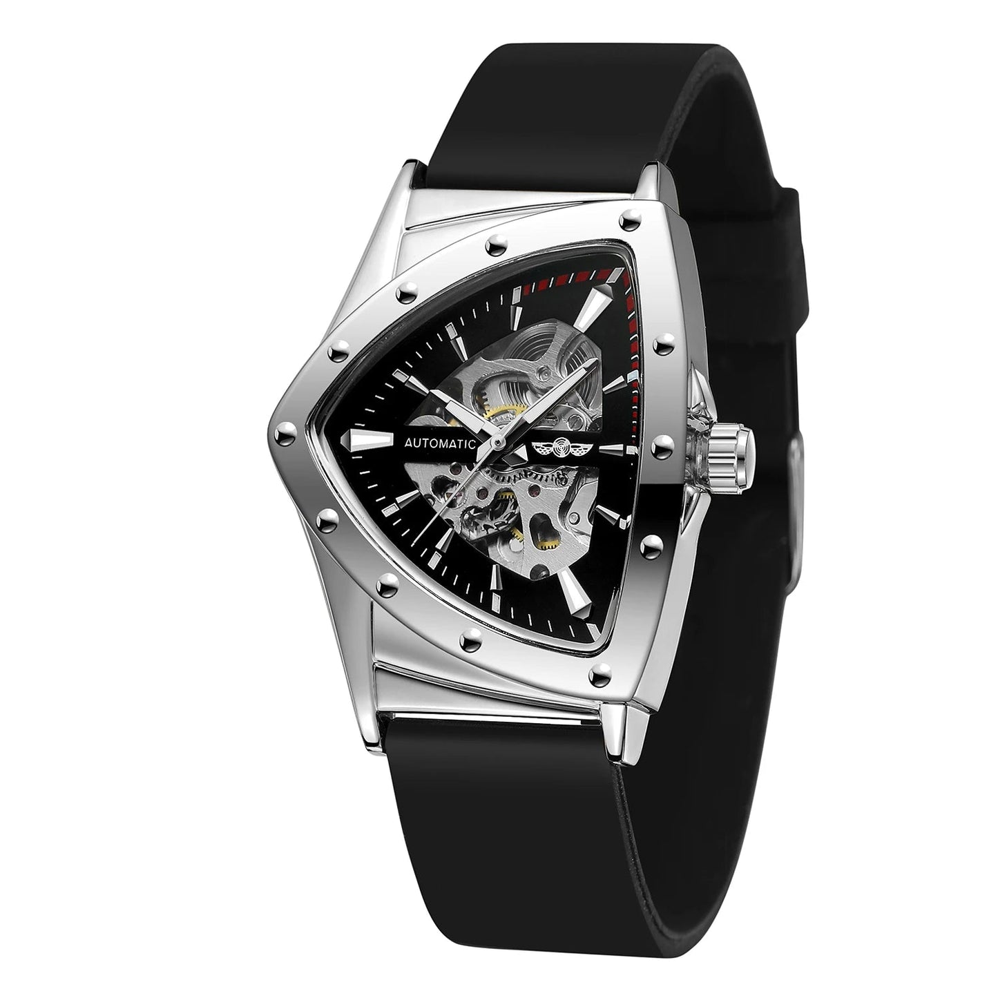 High Range Men's Automatic Mechanica Watches Luminous Luxury Tourbillon Gold Wristwatch Rubber Strap Triangle
