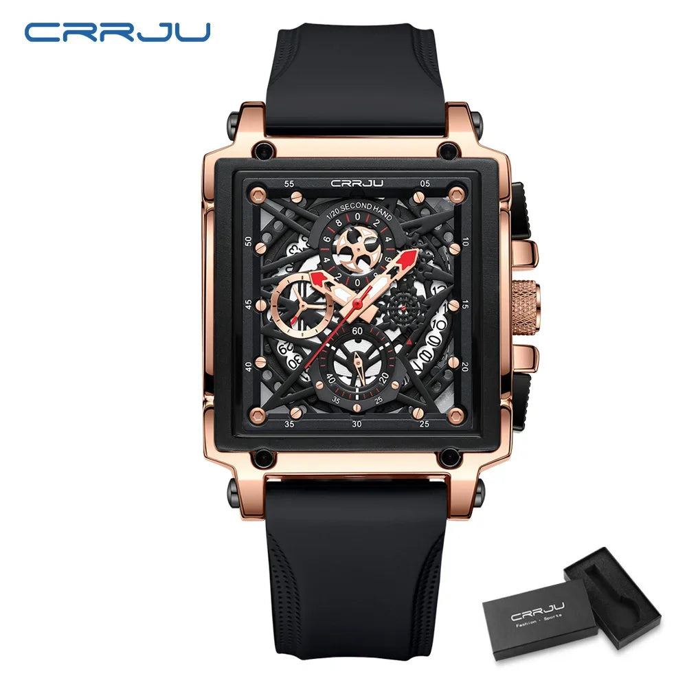 Men’s Sport Chronograph Watch – Square Quartz Design & Silicone Strap