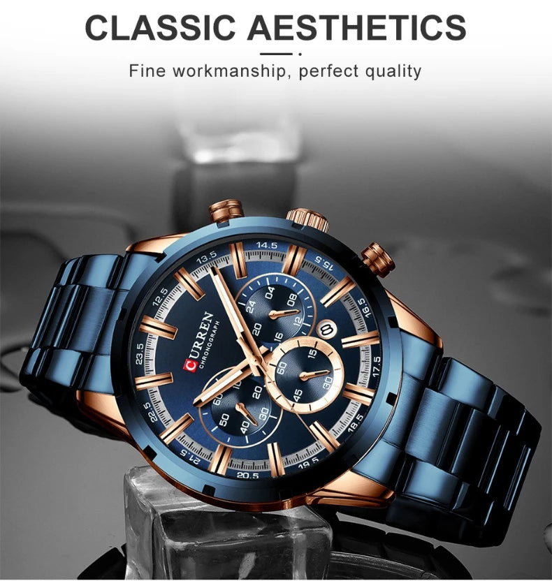 Top Brand Luxury Military Leather Wrist Watch Casual Sport Watches for Men Blue Man Clock Fashion Chronograph Wristwatch