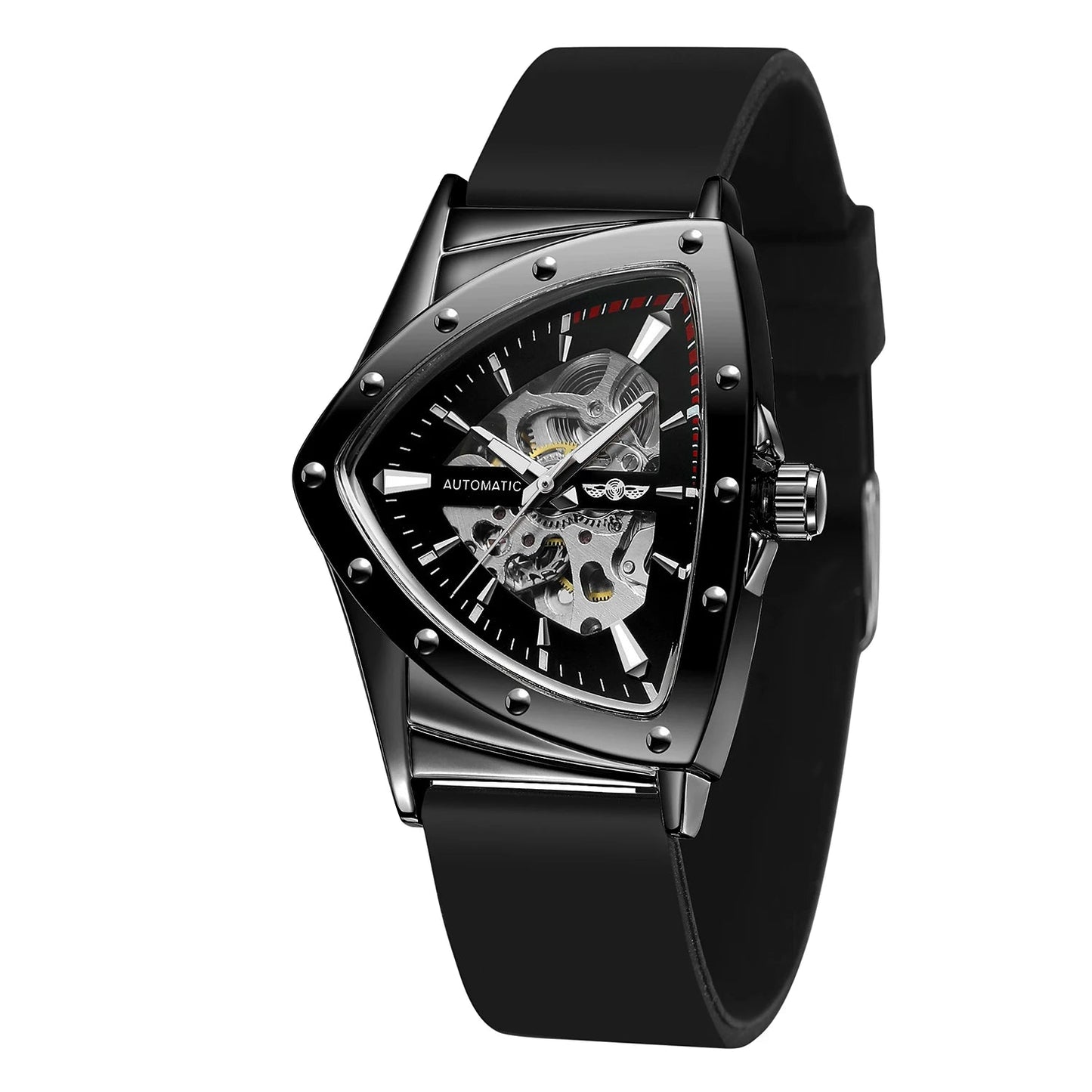 High Range Men's Automatic Mechanica Watches Luminous Luxury Tourbillon Gold Wristwatch Rubber Strap Triangle